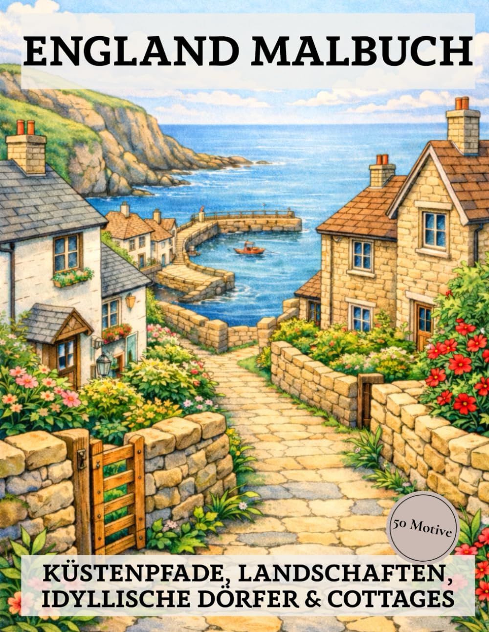 England Malbuch: 50 Ausmalbilder für Erwachsene - Küstenpfade, Landschaften, idyllische Dörfer & Cottages