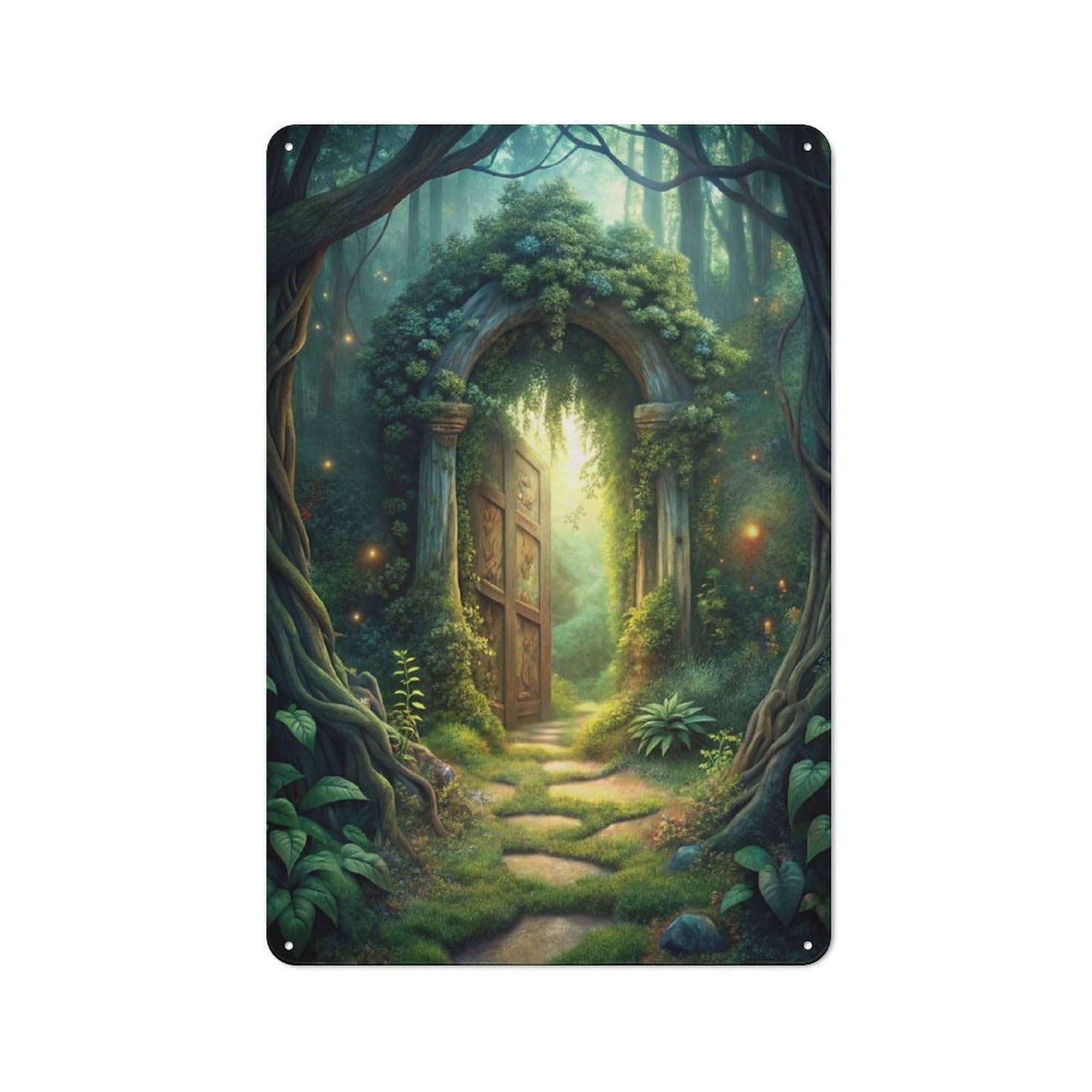 Junmoney Enchanted Forest Gate Metal Plaque With Design 30X20cm, Country Style Kitchen Wall Decor For Coffee Bar, Kitchen, Bistro Or Tea Corner