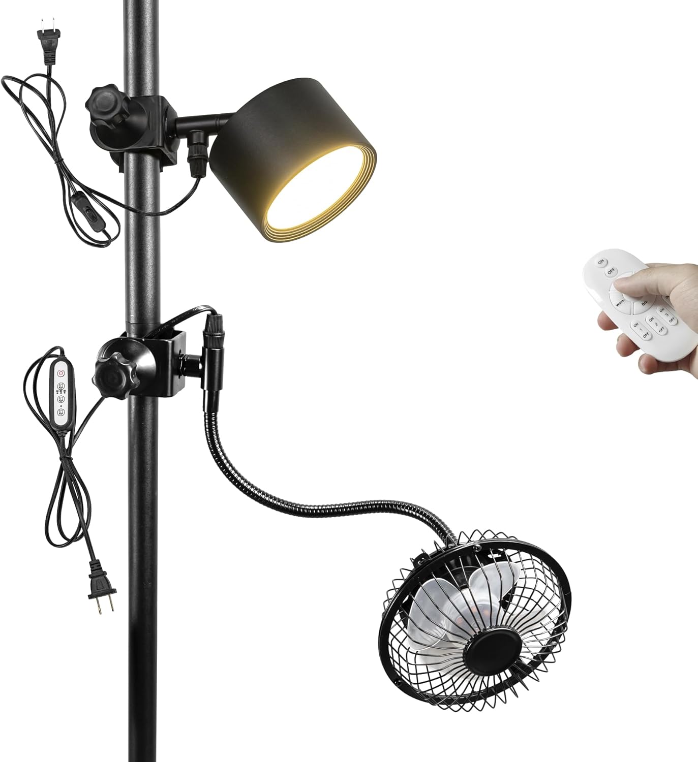 Clip-On Remote Light & Timer Fan 5.9ft Plug-in Cord Adjustable Angle Black Metal Vintage Design For Corner Indoor Plants Home