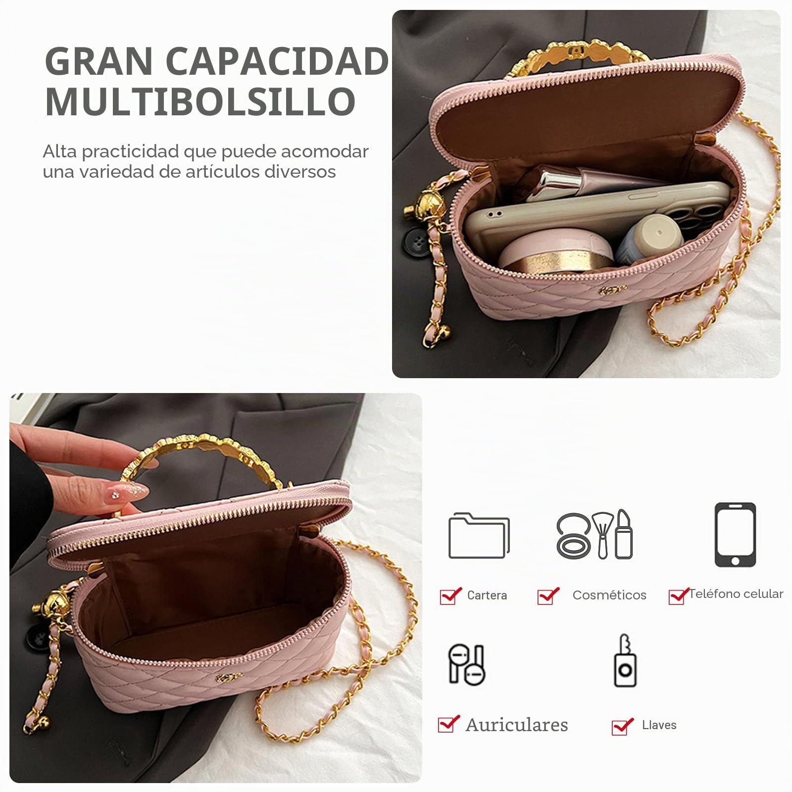 NICOLE & DORIS Bolsos de Mano Pequeños Bolso Cubo Bolso Bandolera con Cadena Bolso de Hombro PU Cuero Bolsos Cruzados para Compras Viajes Citas Trabajo Negro