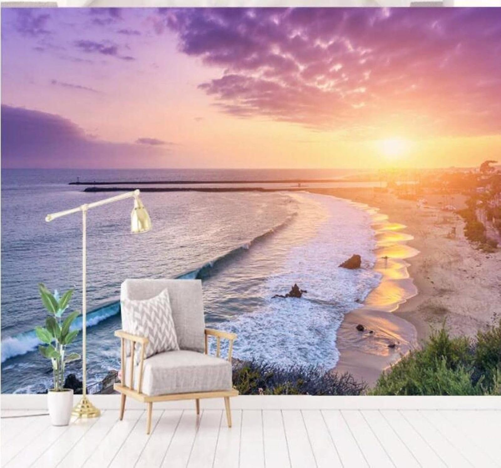 XLMING Beautiful Sunset Sea Beach Landscape 3D Wallpaper Luxury Silk Study Dining Feature Sofa Grey Bedroom Living Room Tv Decorative Wall-300cm×210cm