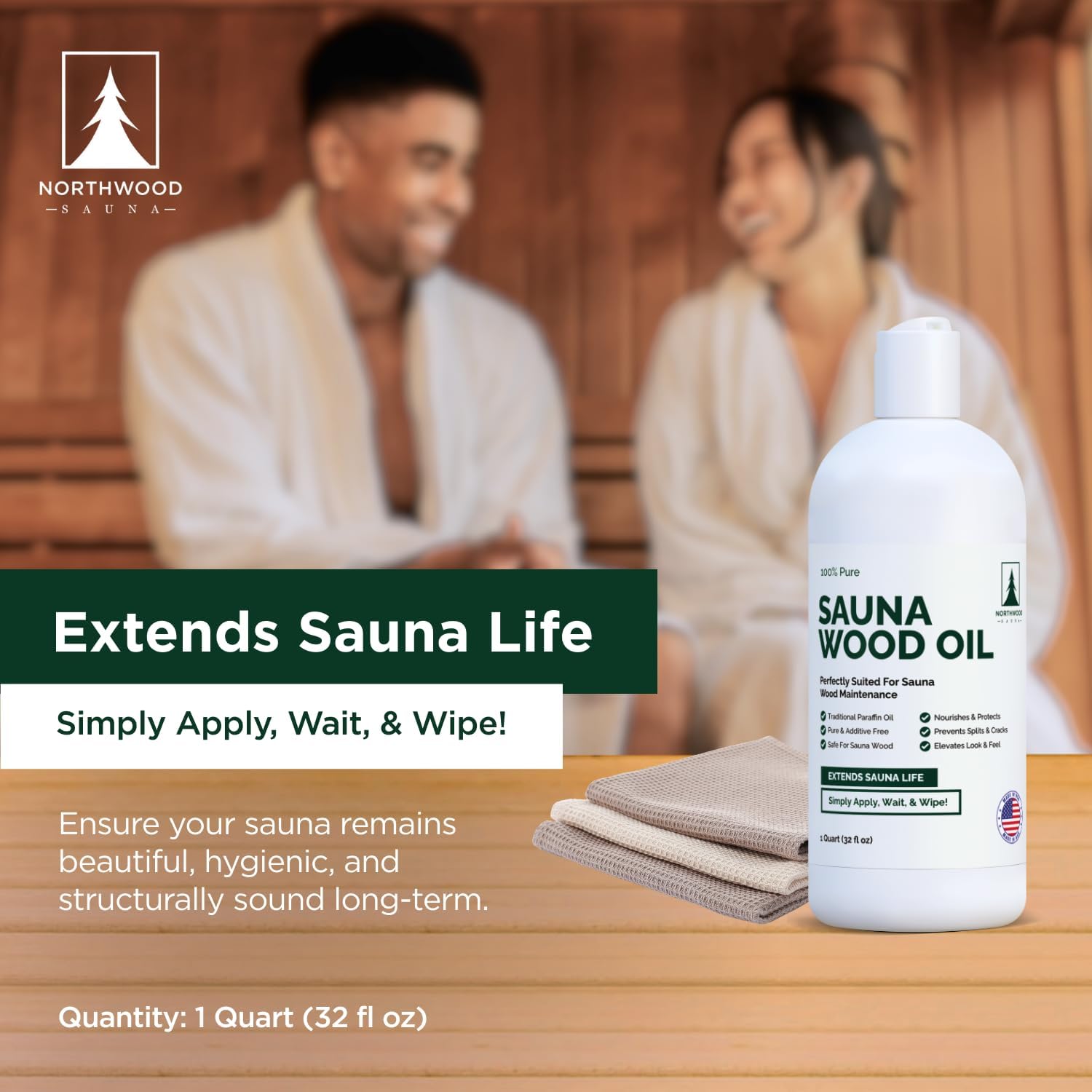 Sauna Wood Oil - 100% Pure Paraffin Oil - Traditional Sauna Sealer - 1 Quart (32 Fl Oz)
