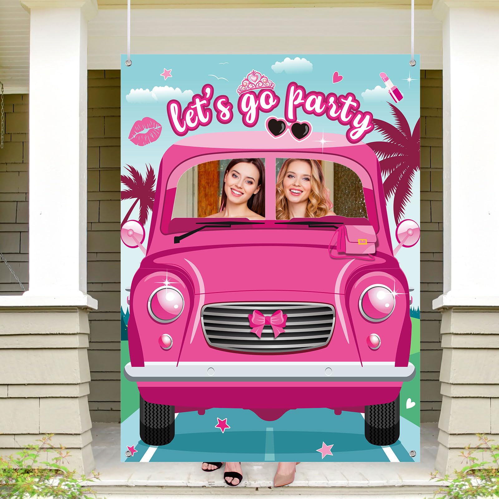 Blosssound Hot Pink Girls Birthday Decorations Pink Photo Booth Props Princess Doll Theme Decor Let's Go Bachelorette Party Decoration for Girls