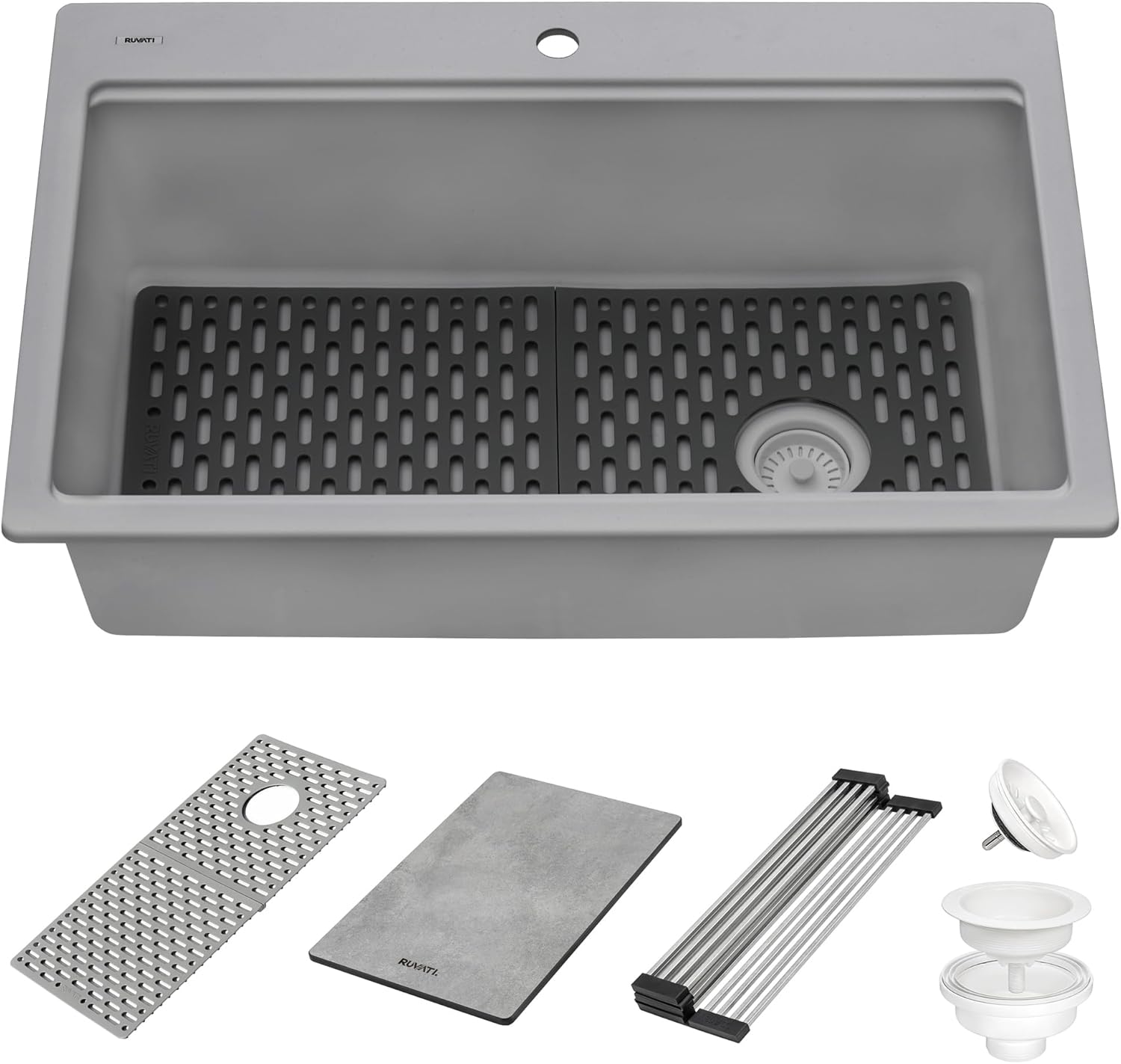 Ruvati 33-inch Granite Composite Quartz Workstation Drop-in Topmount Kitchen Sink Urban Gray - RVG1302UG