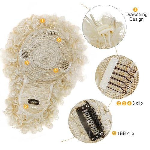 Miniatura 3 de Ceitq - Extensiones de cola de caballo afro con flequillo, cola de caballo con cordón para mujer, cola de caballo corta rizada con flequillo rubio