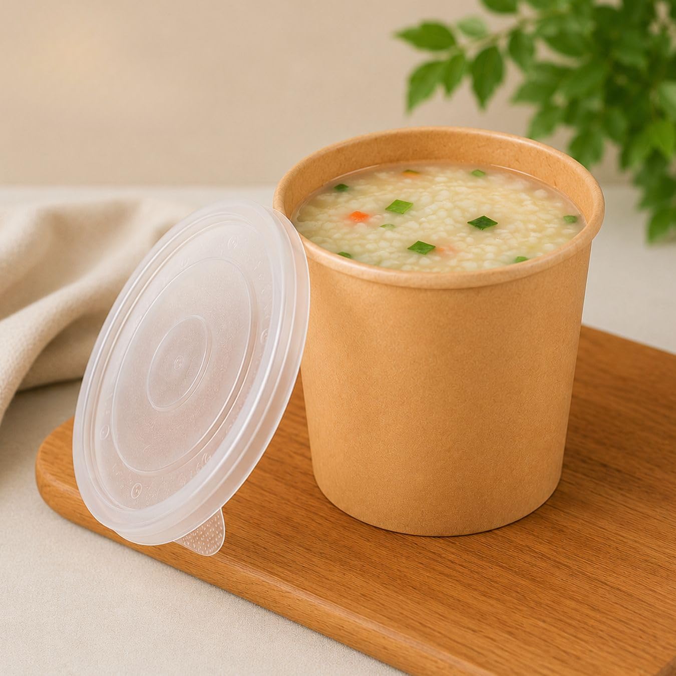 HOT BARGAINS 50 x 12oz Brown Kraft Paper Soup Cups with Reusable PP Lids, Takeaway Food Containers, Paper Soup Bowls for Hot & Cold Food, Ice Cream, Desserts, Deli & Meal Prep
