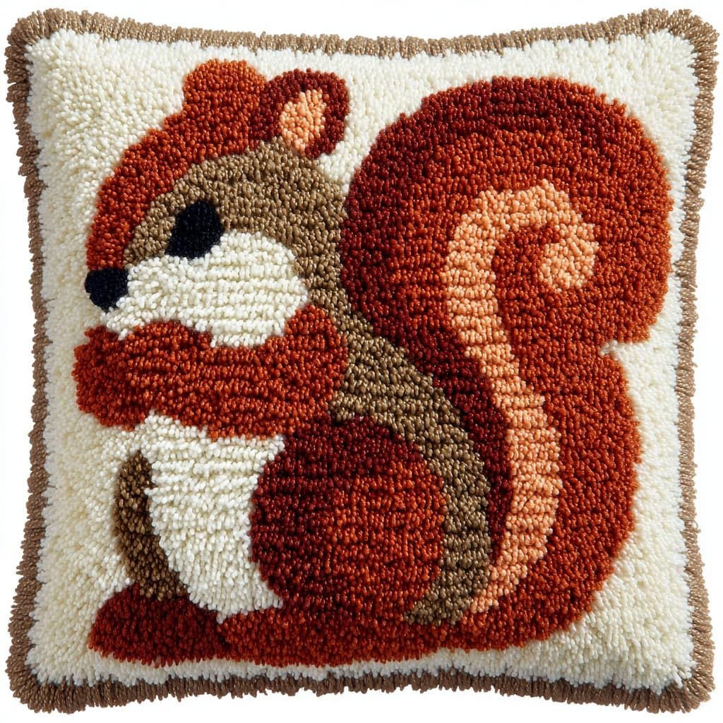 Taxpy Latch Hook Kits, Animal Squirrel DIY Pillowcase Hook and Latch Kit, Needlework Cushion Cover Hand Craft Crochet Sofa Decoration 43x43cm