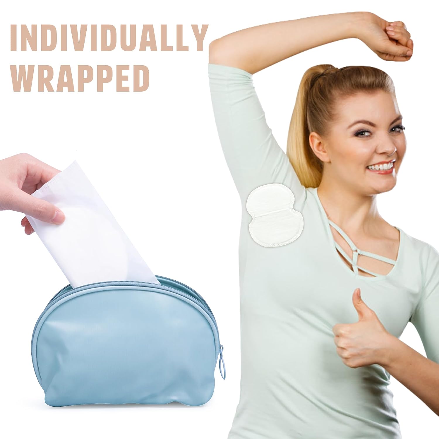 Armpit Sweat Pads, 50 Pads Disposable Underarm Sweat Pads Armpit Sweat Pads for Women and Men Comfortable Absorbent Dress Adhesive Armpit Pads Sweating Women (3.7 * 4.7 in)