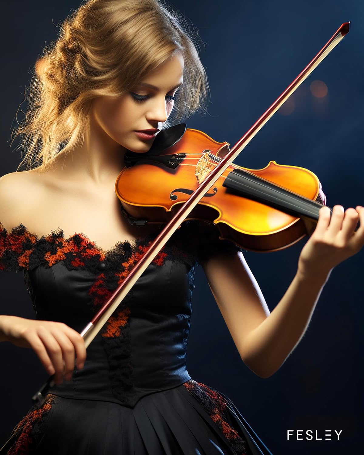 Fesley Violin Fiddle Full Set: 4/4 Polished Violin Kit for Beginners, Acoustic Violin with Hard Case, Solidwood Hand Made Starter Kit with Bow, Shoulder Rest, Tuner, Extra Strings