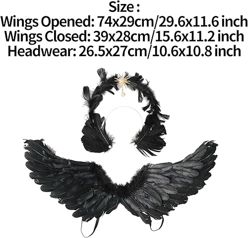 Vista 7 de YOOJIA Halloween Angel Devil Feather Wings with Headband Fluffy Hair Hoop Costume Accessories for Christmas Dress Up Party