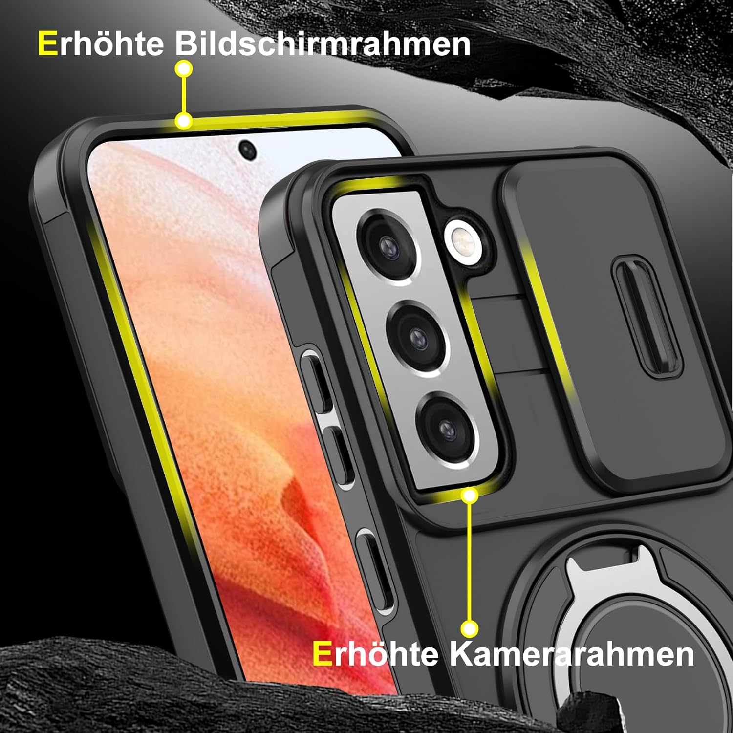 Heavy Duty Case for Samsung Galaxy S21 Case Military Grade Shockproof Rugged S21 5G Phone Case for Samsung Galaxy S21 Protective Cover with Ring Magnetic Kickstand (Black) - Image 5