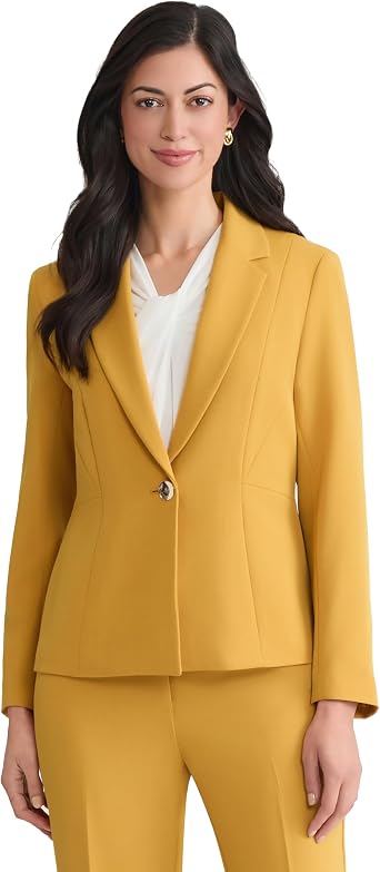 Kasper Womens Stretch Crepe One Button Seamed Jacket