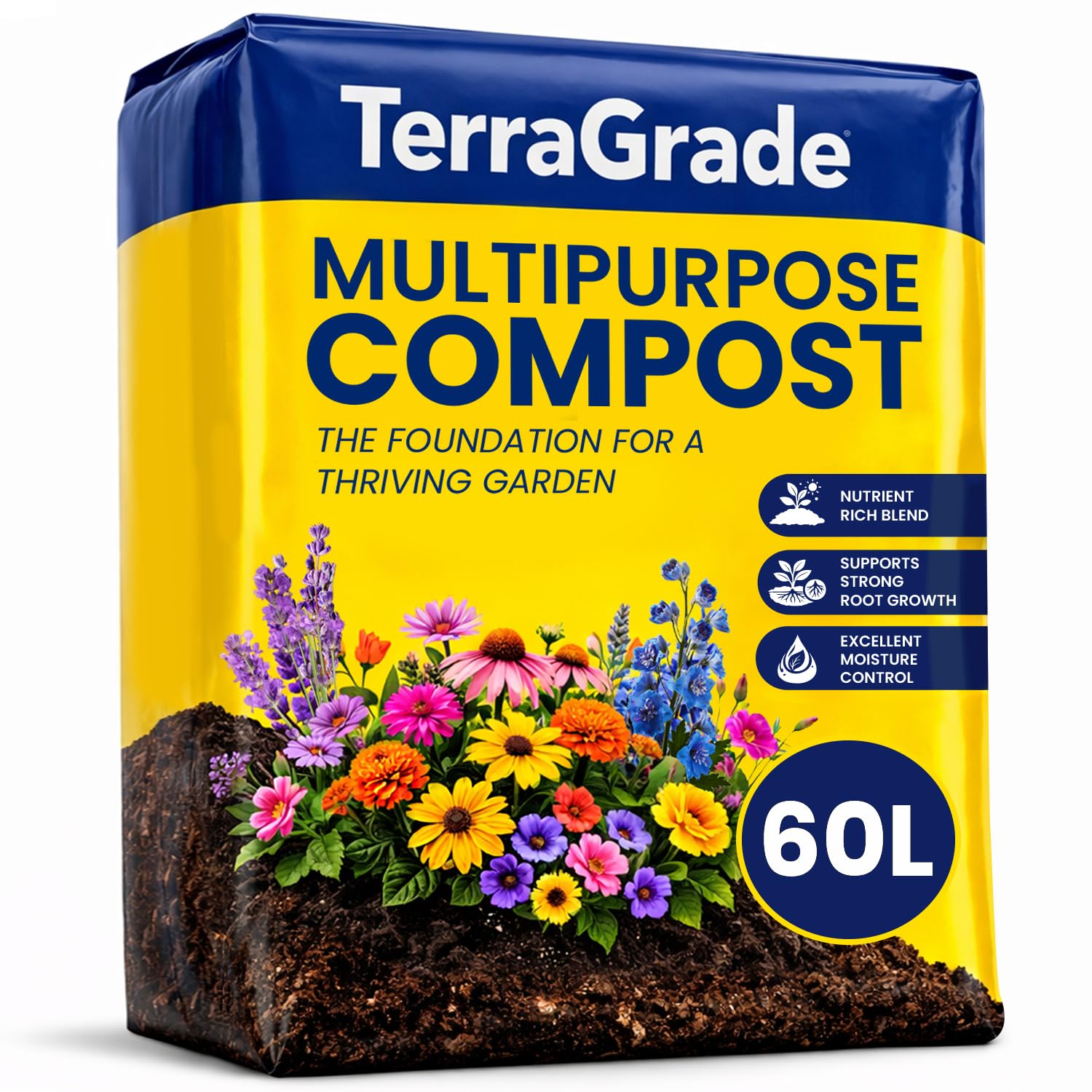 TerraGrade Multipurpose Compost 60L | Premium Potting & Garden Soil for Indoor & Outdoor Plants | Nutrient Rich Compost for Vegetables, Seeds, Seedlings & Houseplants | Moisture Retentive Root Boostin