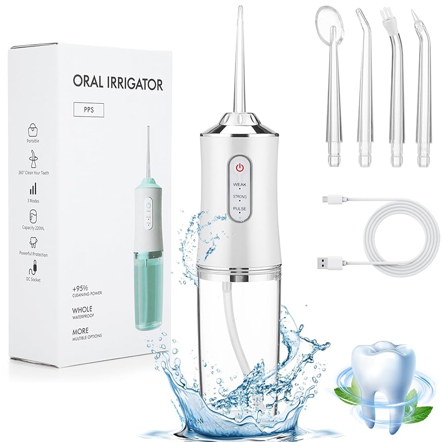 Water Flosser Cordless, Oral Irrigator Portable Dental Teeth Cleaner with 5 Jet Tips, 3 Modes IPX7 Waterproof 220ML Water Flosser, USB Recharged Use for Travel (White) : Amazon.co.uk: Health & Personal Care