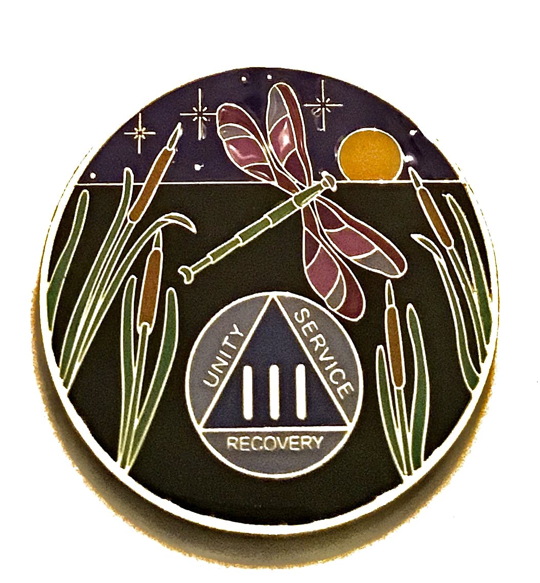 3 Year The Dragonfly Promises AA Medallion Alcoholics Anonymous Chip, Token, Coin,Purple