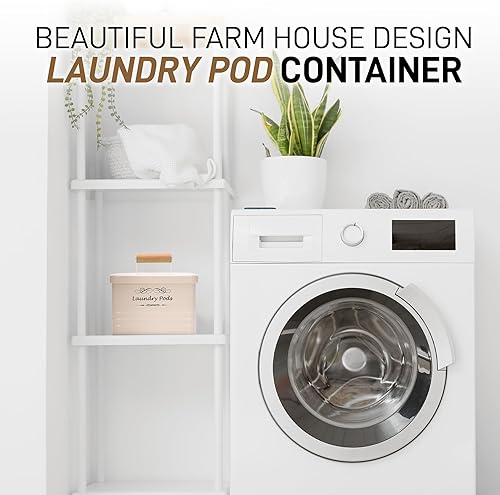 Miniatura 2 de ELITAPRO Contenedor moderno de vainas de lavandería con tapa para decoración de cuarto de lavado y accesorios organización de lavandería marfil