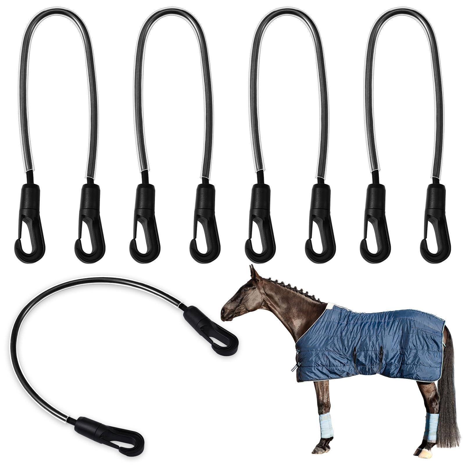 4 Pcs Horse Blanket Tail Straps Elastic Replacement, 16 Inch