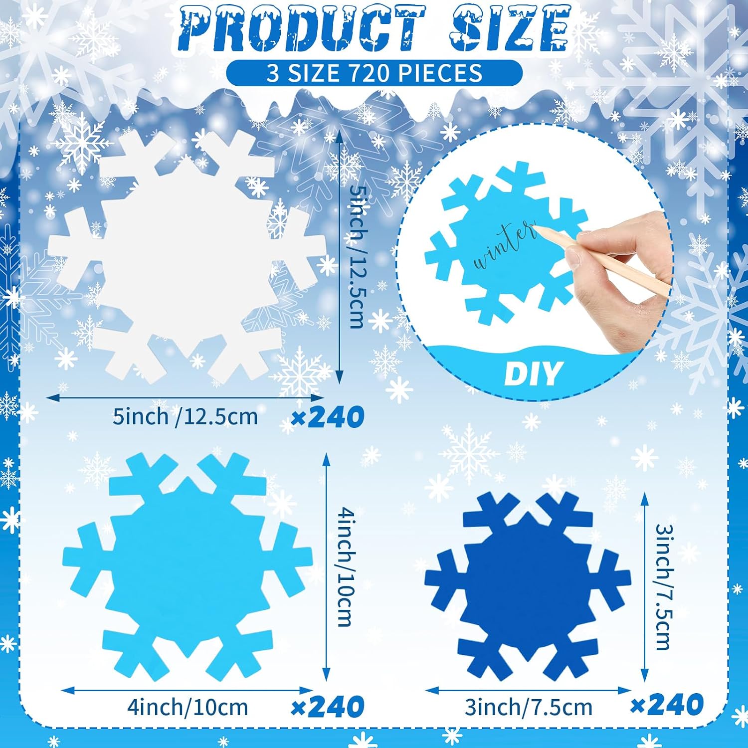 Domensi 720 Pcs Snowflake Paper Cutouts 3In 4In 5In Winter Snowflakes Shapes Die Cuts Snowflakes Bulletin Board Decoration for Party Office Home DIY Craft Supplies(Fresh Color)