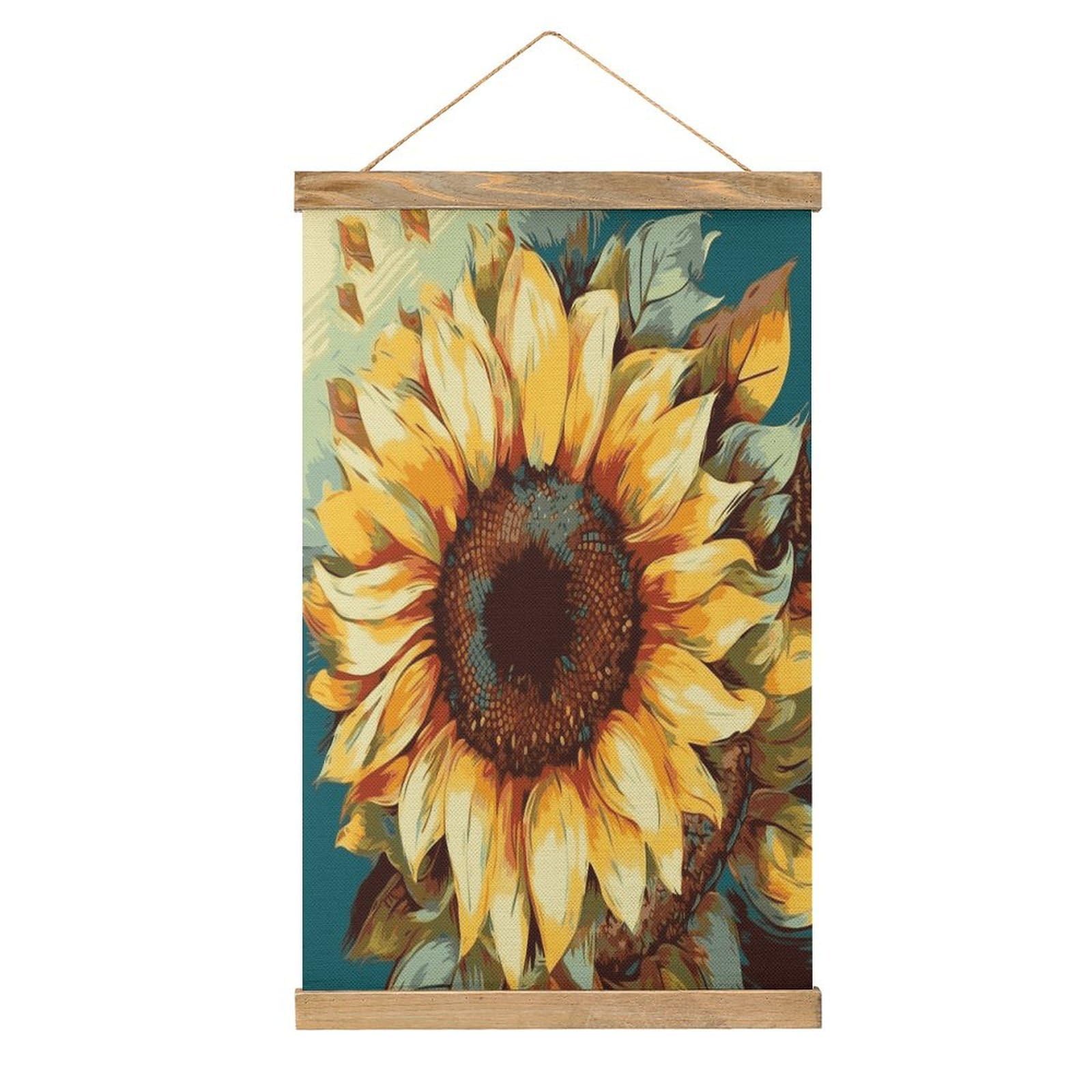 JTREHY Color Painting Sunflower Linen Hanging Painting Vintage Poster Wall Art Prints Personality Style Wall Hanging Poster for Living Room Office Bedroom Decor Frame 13.2 X 20.47 Inch