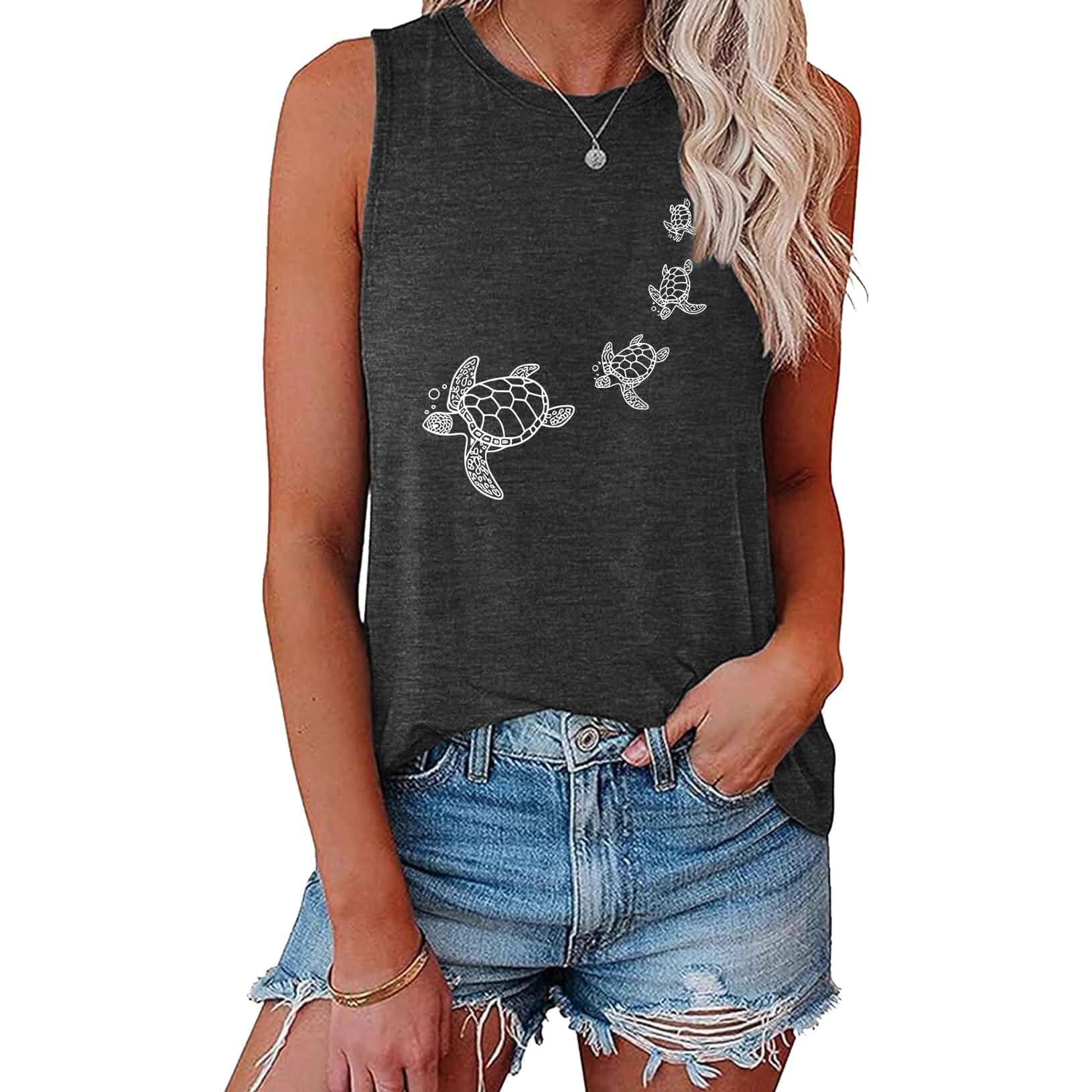 BLACKOO Women's Sea Turtle Graphic Tank Top Sleeveless Summer Casual Tunic Sleeveless