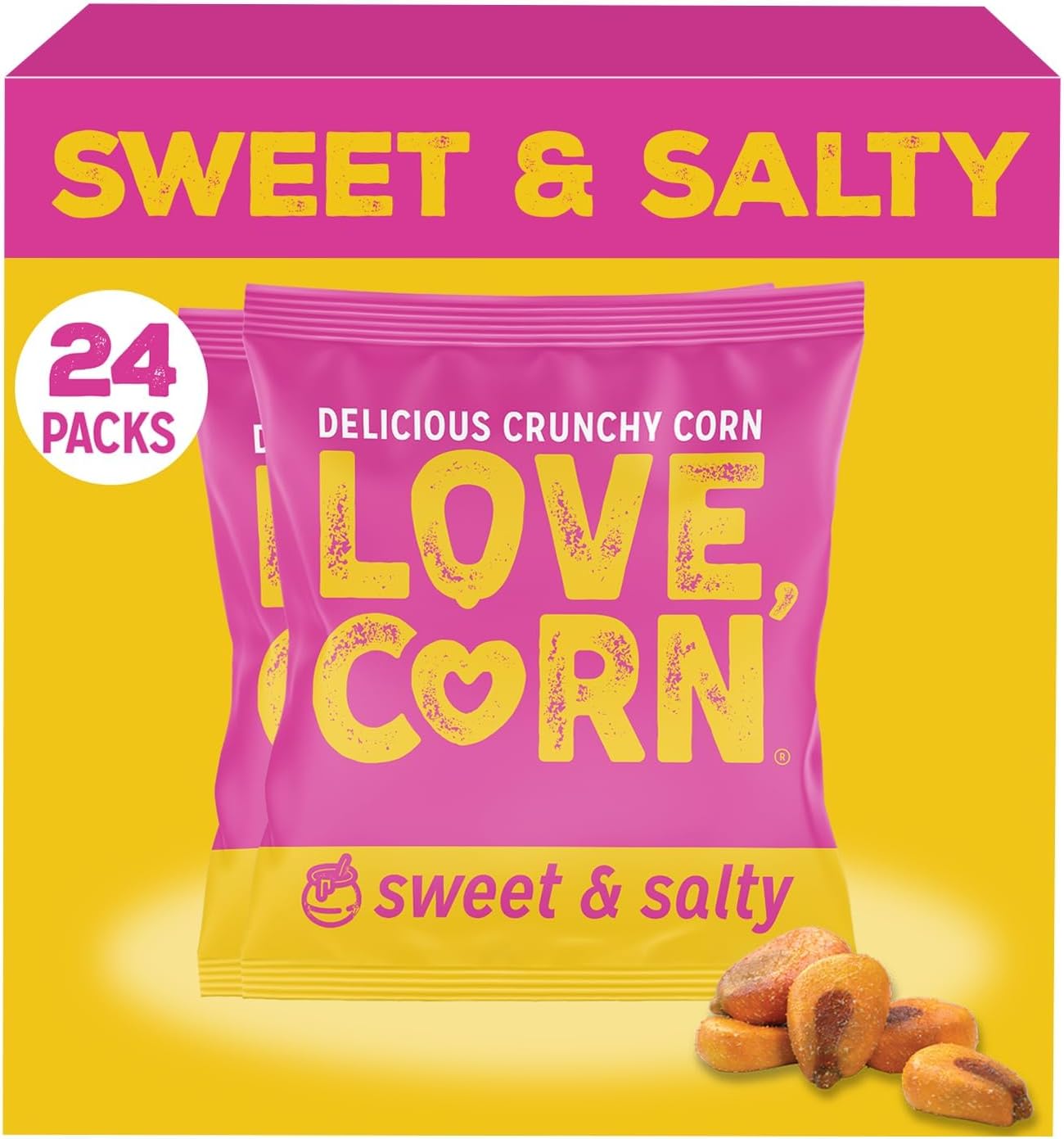 LOVE CORN Sweet & Salty Crunchy Corn Snack | 24 x 20g Bags | Kosher, Vegan, Gluten-Free | Simple Ingredients, Low Calorie, Low Sugar | Great For Lunchbox & On The Go | Perfect Healthy Graze | UK Made