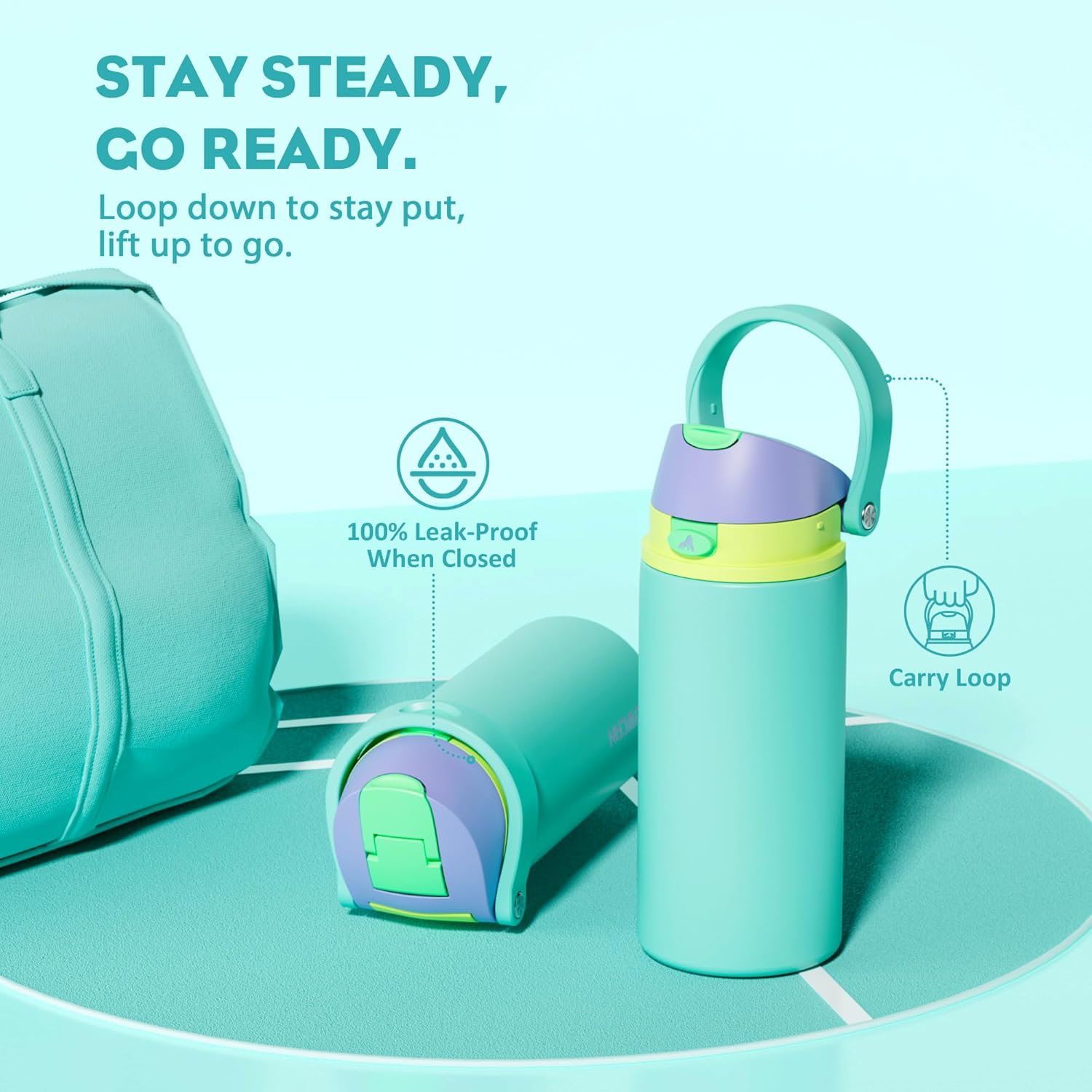 POWCAN 18 oz Insulated Water Bottle: 2-in-1 Push-Button Spout & Quick-Flip Straw, Leakproof, Cold 24Hrs, Fits Car Cup Holder, Stainless Steel Sports Water Bottle, Gift for Women, Girls (Sea Princess) - Image 4