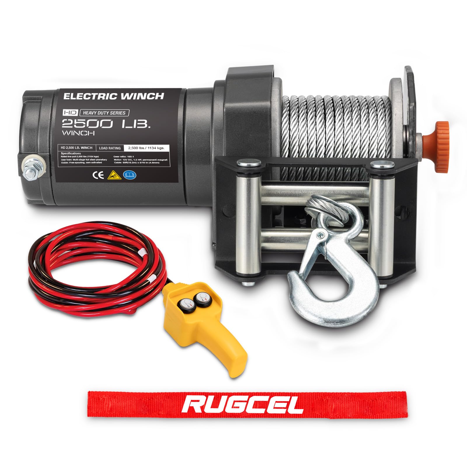 RUGCEL Cabrestante eléctrico 2500 LB 12V, cabrestante para ATV/UTV con Cable de Acero, Placa de Montaje y Mando a Distancia con Cable, para Remolque, Todoterreno y Rescate