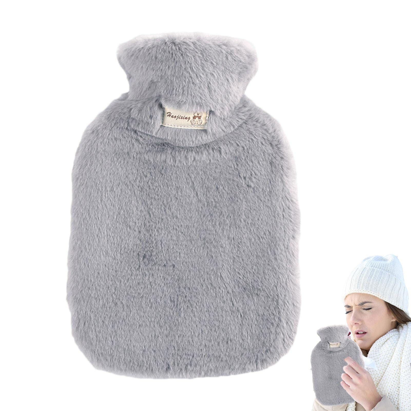 Nedyet Hot Water Bottle - Reusable Hand Warmer with Faux Fleece Cover | 2L Multifunctional Hot Compress Warm Water Bag for Men and Women, Easy Filling