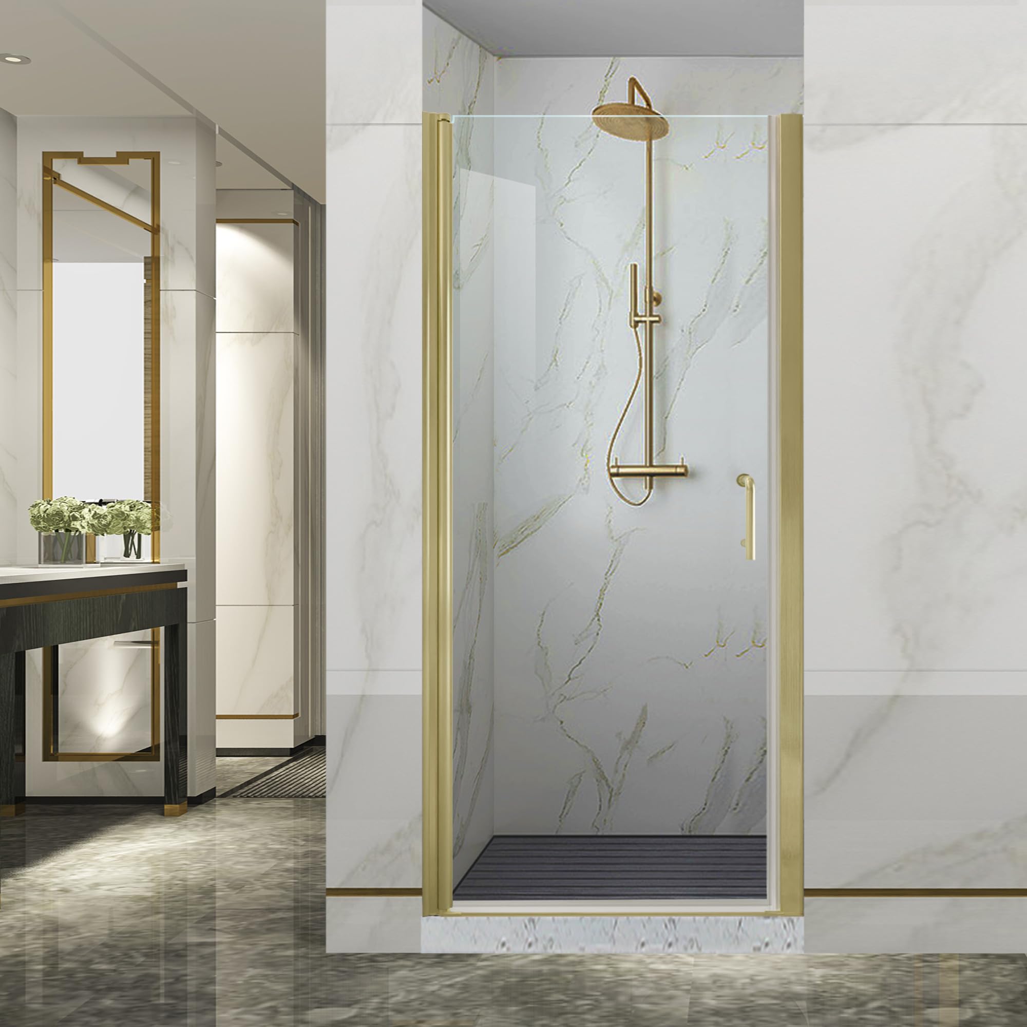 GroGro Frameless Pivot Swing Glass Shower Door,30-31.5