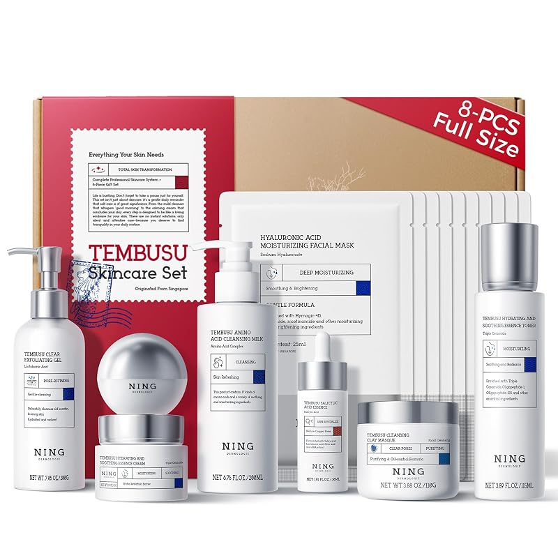 Kit de cuidados faciais NING DERMOLOGIE com 8 produtos e extrato de Tembusu