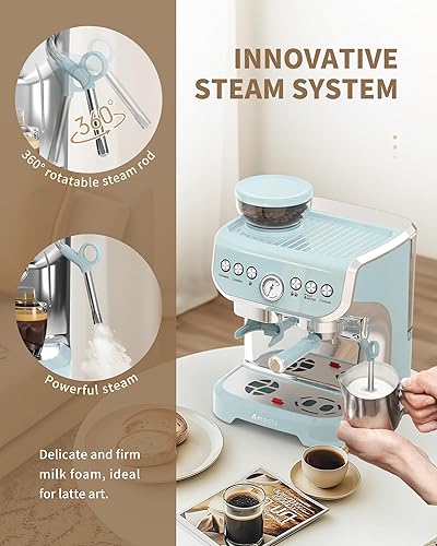 Miniatura 5 de Amaste Máquina de café expreso con molinillo, máquina de café expreso de 15 barras con varita de vapor para café con leche y capuchino, tanque de