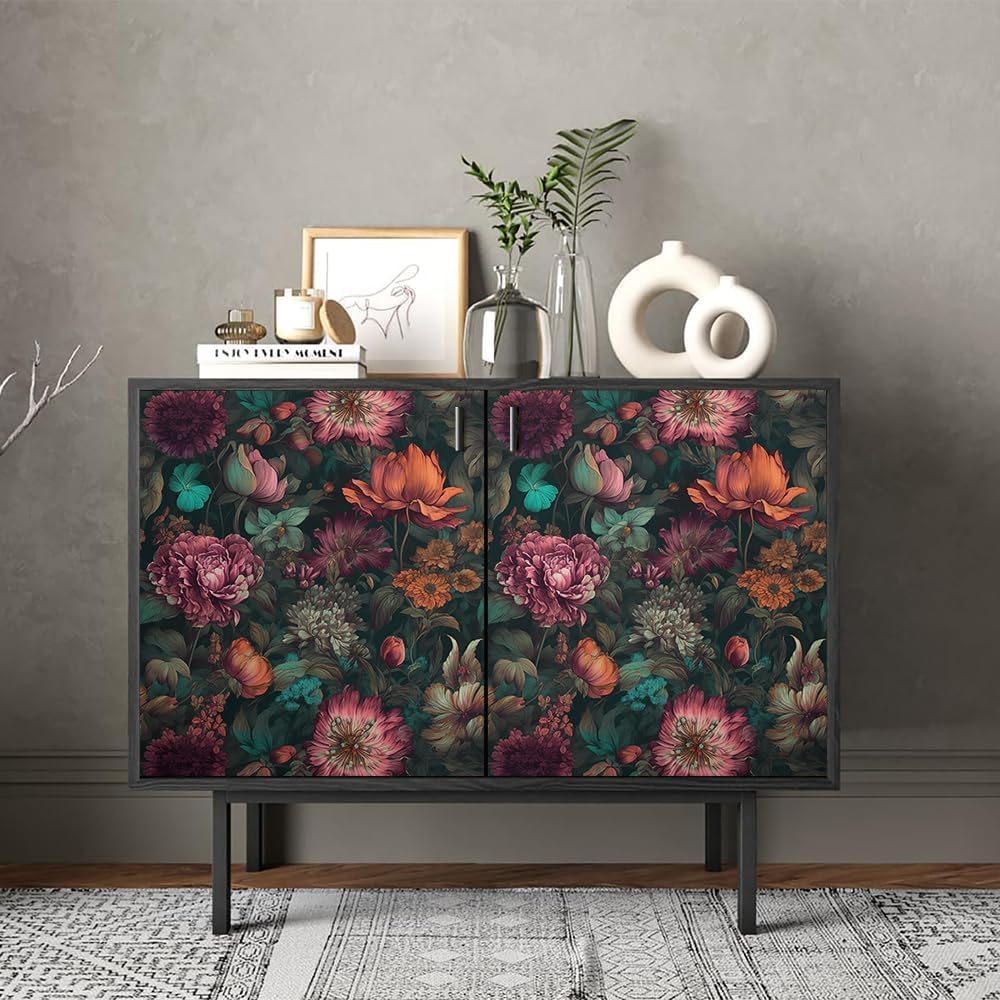 REDAMANCY Exotic Vintage Flower Forest Purple/Pink/Red Peony Floral Peel and Stick Wallpaper Stick on Contact Paper Vintage Wall Paper Easy Peel Off for nightstand Drawer Cabinet