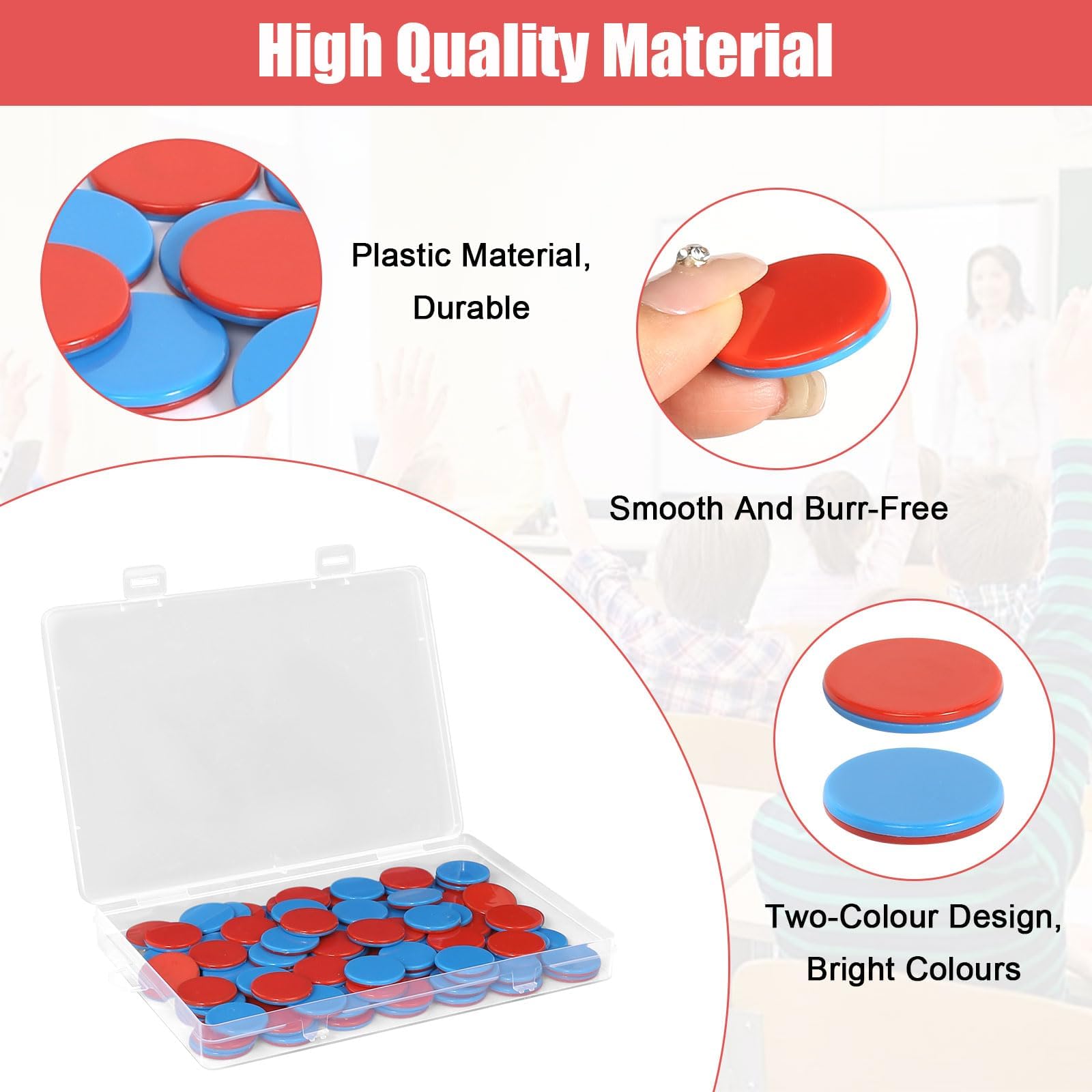 Plaquettes RéVersibles Rouge Bleu Plastique, 100 PièCes Re Plastic Plaquettes RéVersibles avec BoîTes En Plastique, Aide au Calcul MathéMatiques Plaquettes RéVersibles Jetons de Comptage
