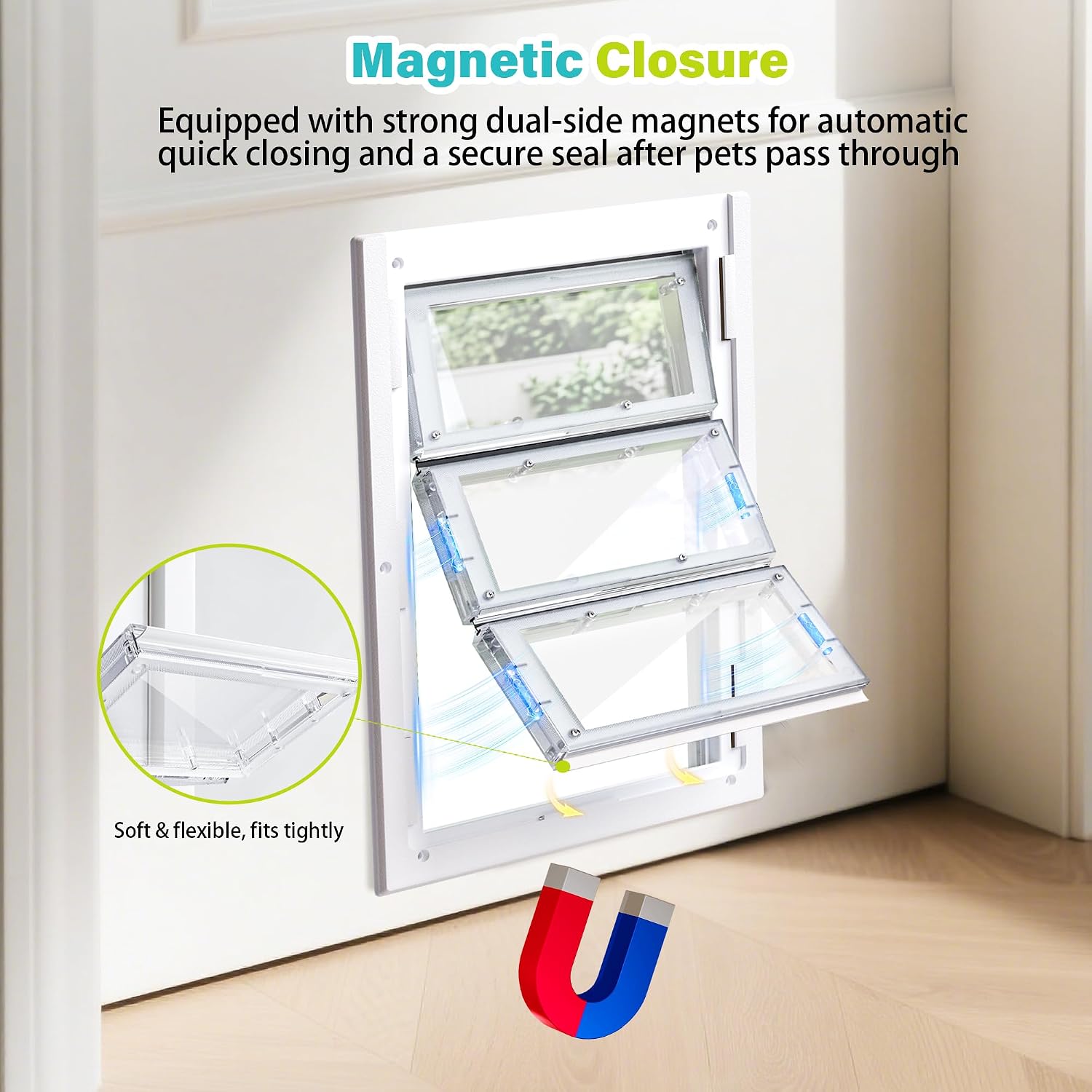 3-Panel Airseal Dog Door Replacement Flap with 304 Stainless Steel Rod,4 Rubber Strips,Compatible with Ideal Pet Product 10.25"x15.75" Extra Large Pet Door,Easy Installation