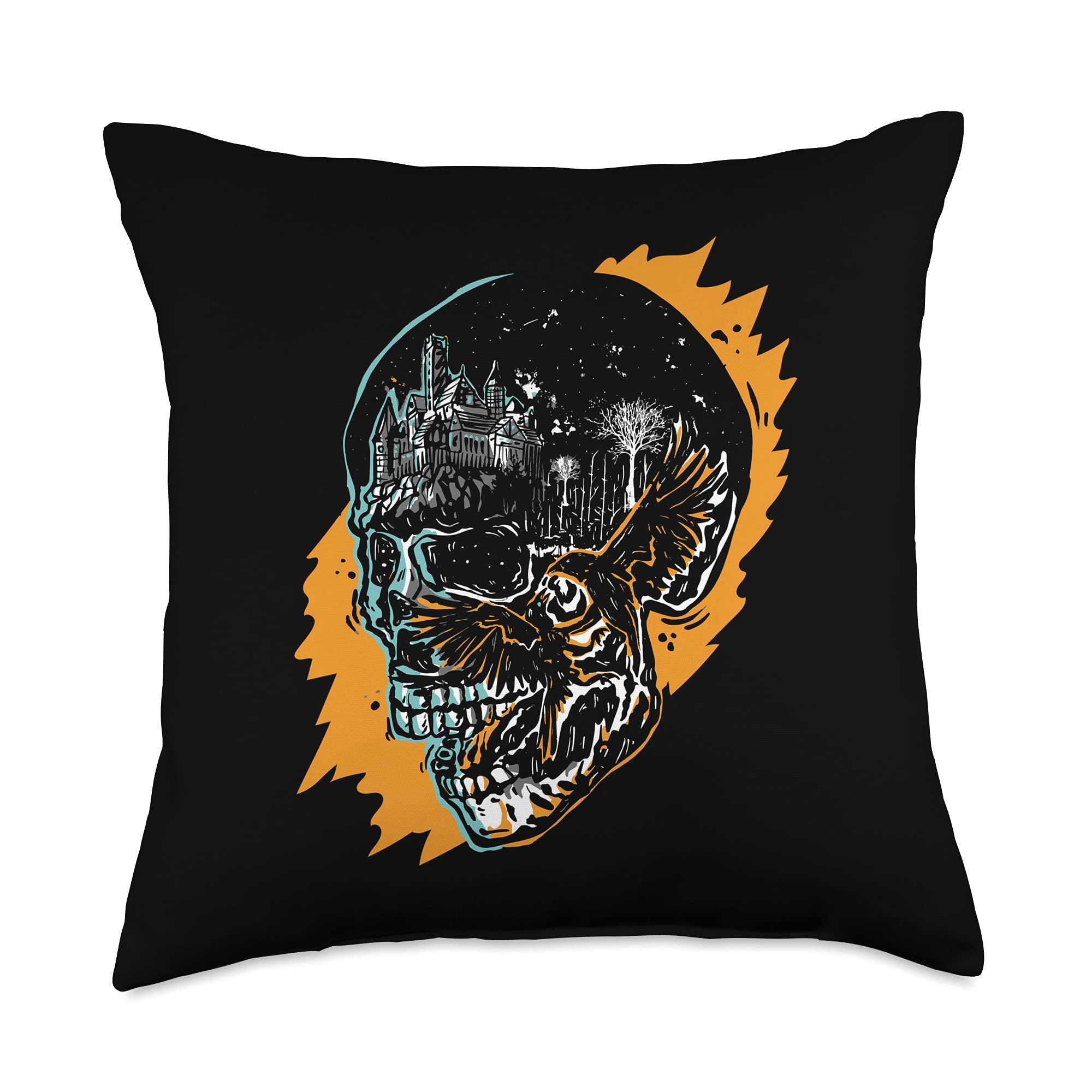 EpicGIFTBlack Raven in Skull Occult Wicca Gothic Halloween Nevermore Throw Pillow, 18x18, Multicolor