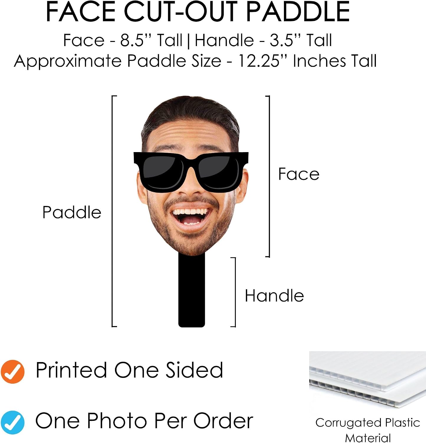 Big Dot of Happiness Personalized Sunglasses Fun Face Cutout Paddle - Custom Photo Head Cut Out Photo Booth and Fan Prop - Upload 1 Photo - 1 Piece