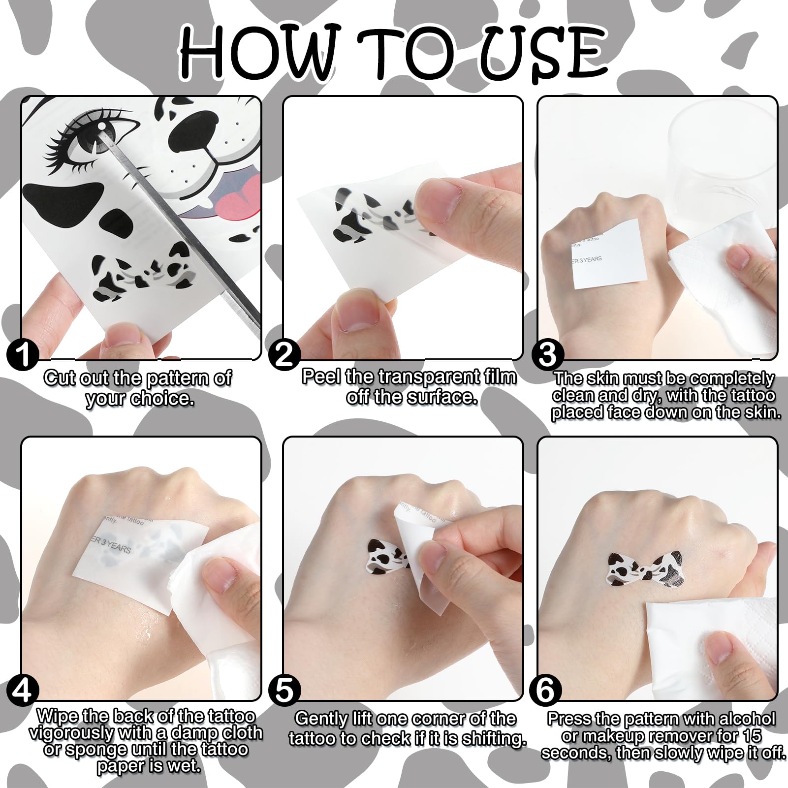 HOWAF Dalmatian Ears Headband & Halloween Face Tattoos Stickers - Image 4