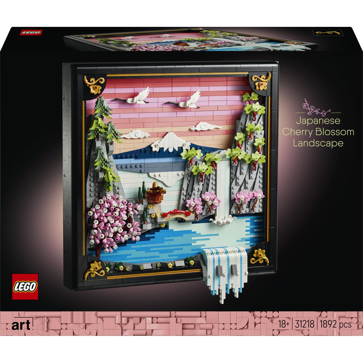 LEGO ART Japanese Cherry Blossom Landscape 31218 | Set for Adults, DIY Miniature Model Kit, 3D Wall Art in Shadow Box Frame, Mount Fuji & Sakura, Gift Idea, 1892 Pieces