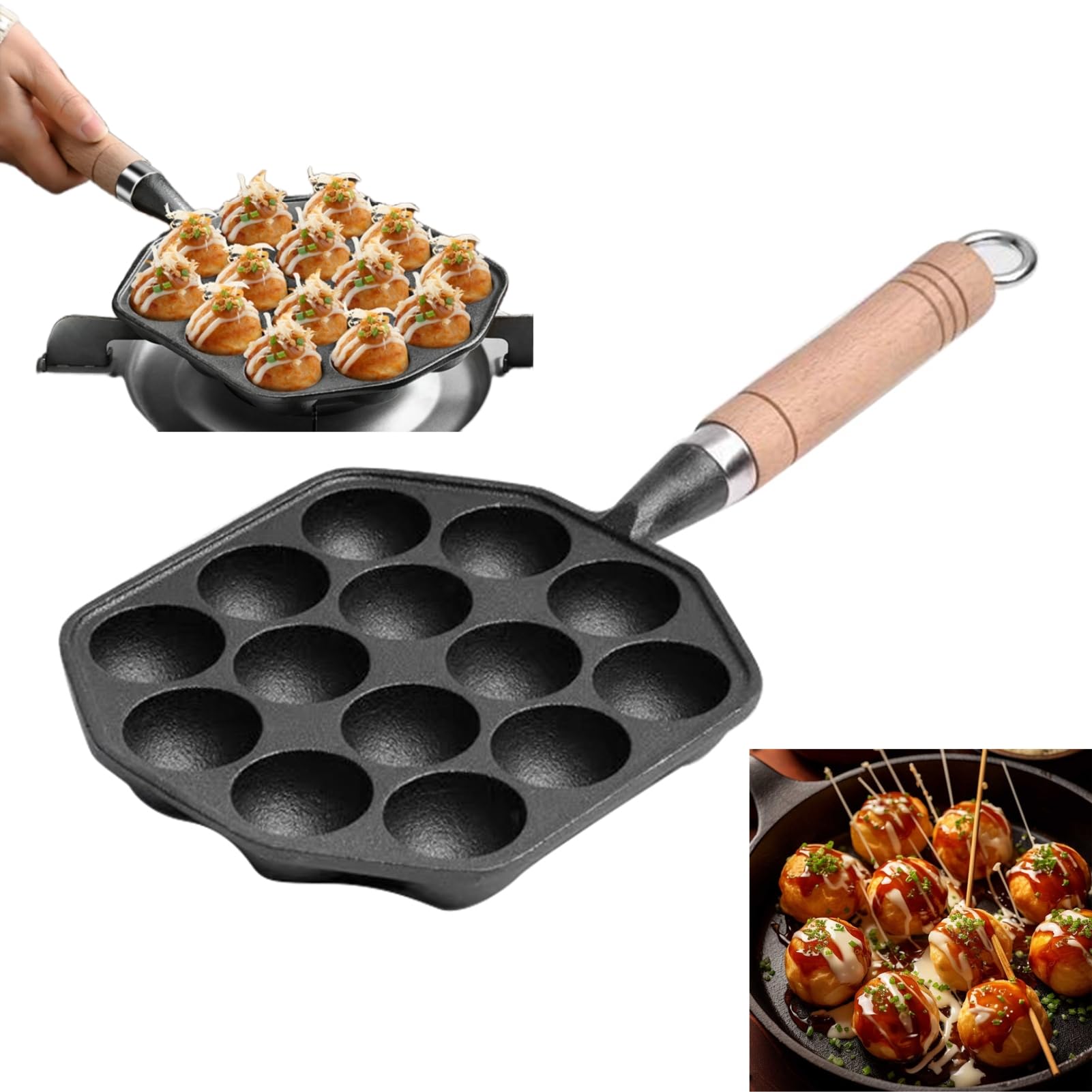 Topyond Takoyaki Padella Ghisa, Padella Grill Per Takoyaki, 14 Fori Antiaderente Di Cottura Muffa Del Vassoio, Pancake Piastra con Manico Staccabile, Takoyaki Piastra