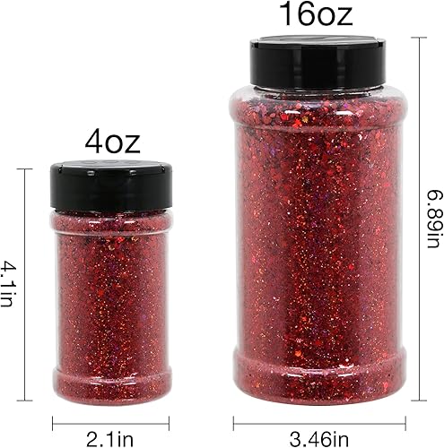 Miniatura 4 de TORC 1 libra de purpurina holográfica roja de 16 onzas, mezcla de purpurina gruesa a granel para decoración de festivales de arte cosmético