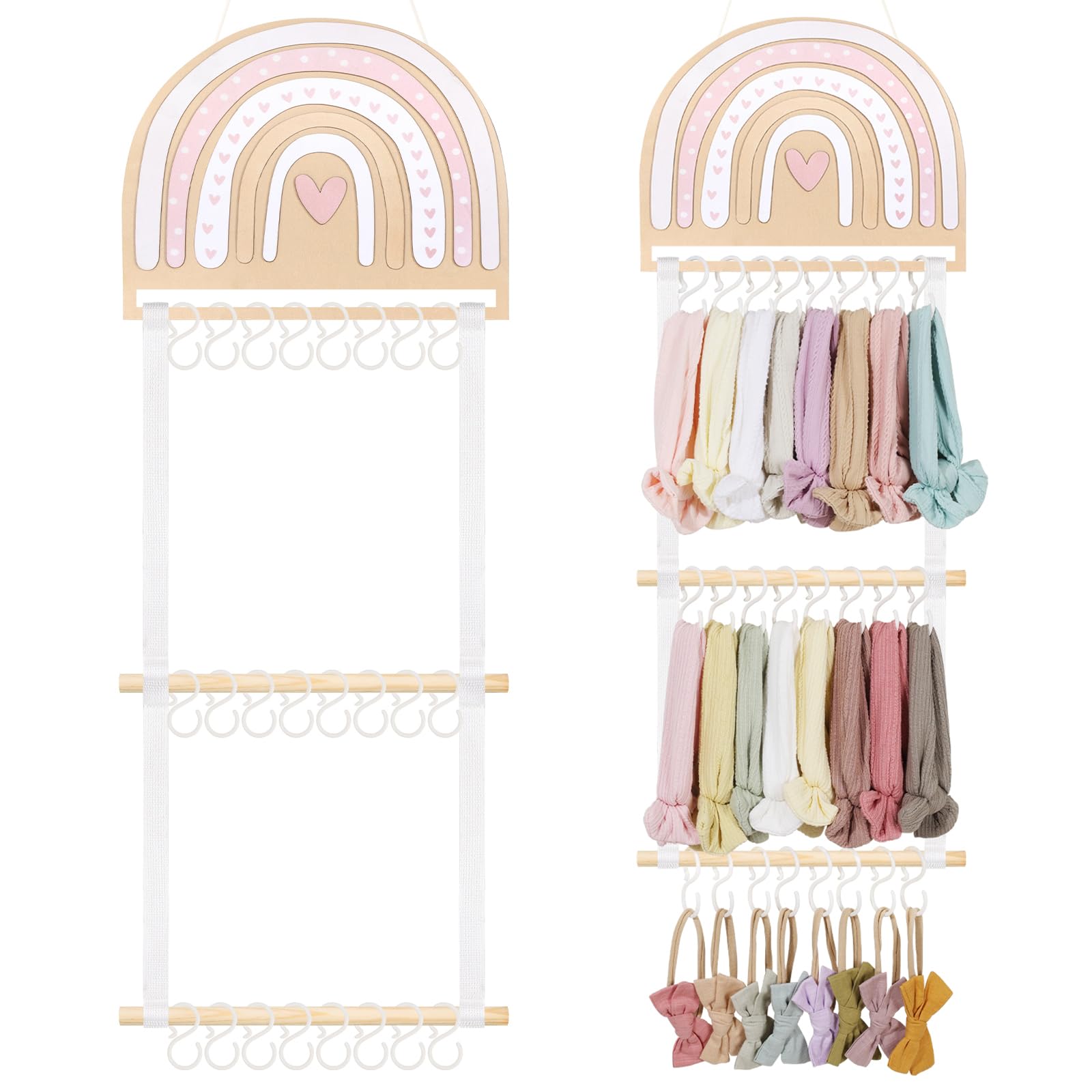 POVETIRE Headband Holder Bow Holder for Girls Hair Bows Rainbow Hair Accessories Organizer Storage Wall Hanging Display for