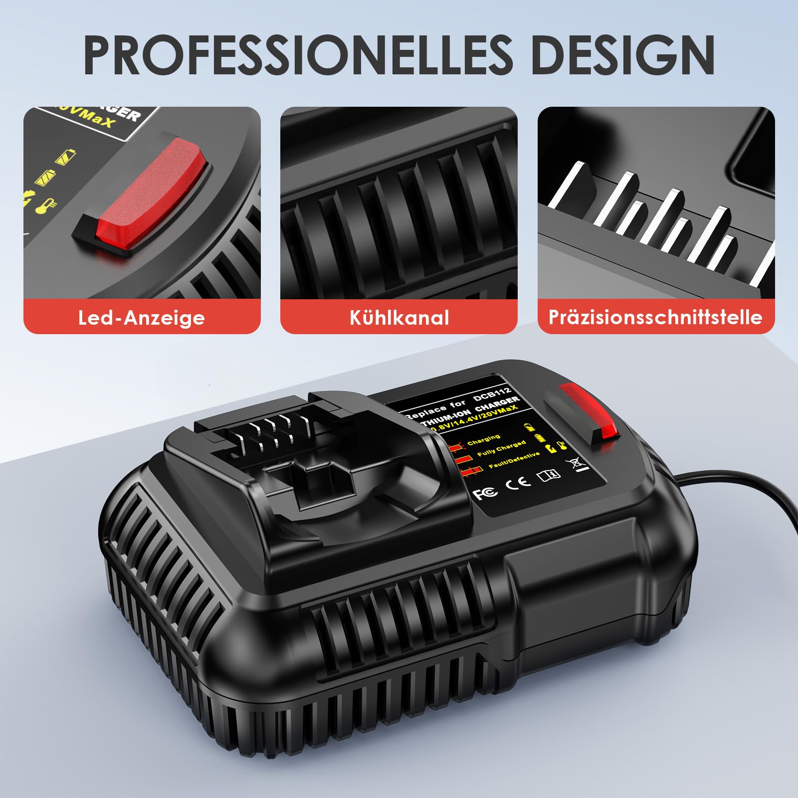 ASUNCELL Cargador para DeWalt 12V - 18V batería, 2.0A Cargador de batería para DeWalt DCB115 DCB204 DCB205 DCB206 DCB201 DCB120 DCB127