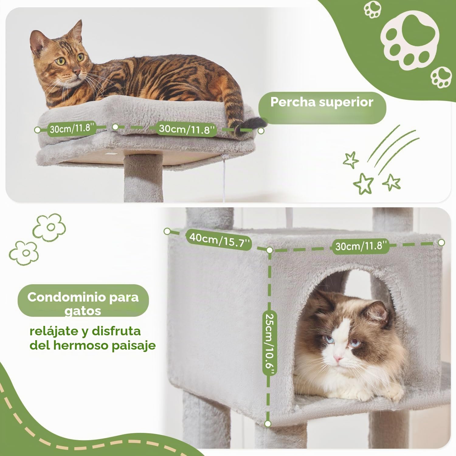 Taoqimiao Rascador para Gatos Grandes, 168cm Arranhador para Gatos Cat Tree com Plataformas Grande, Espacioso Cuevas, Cesta, Hamaca, MS042W Gris Claro