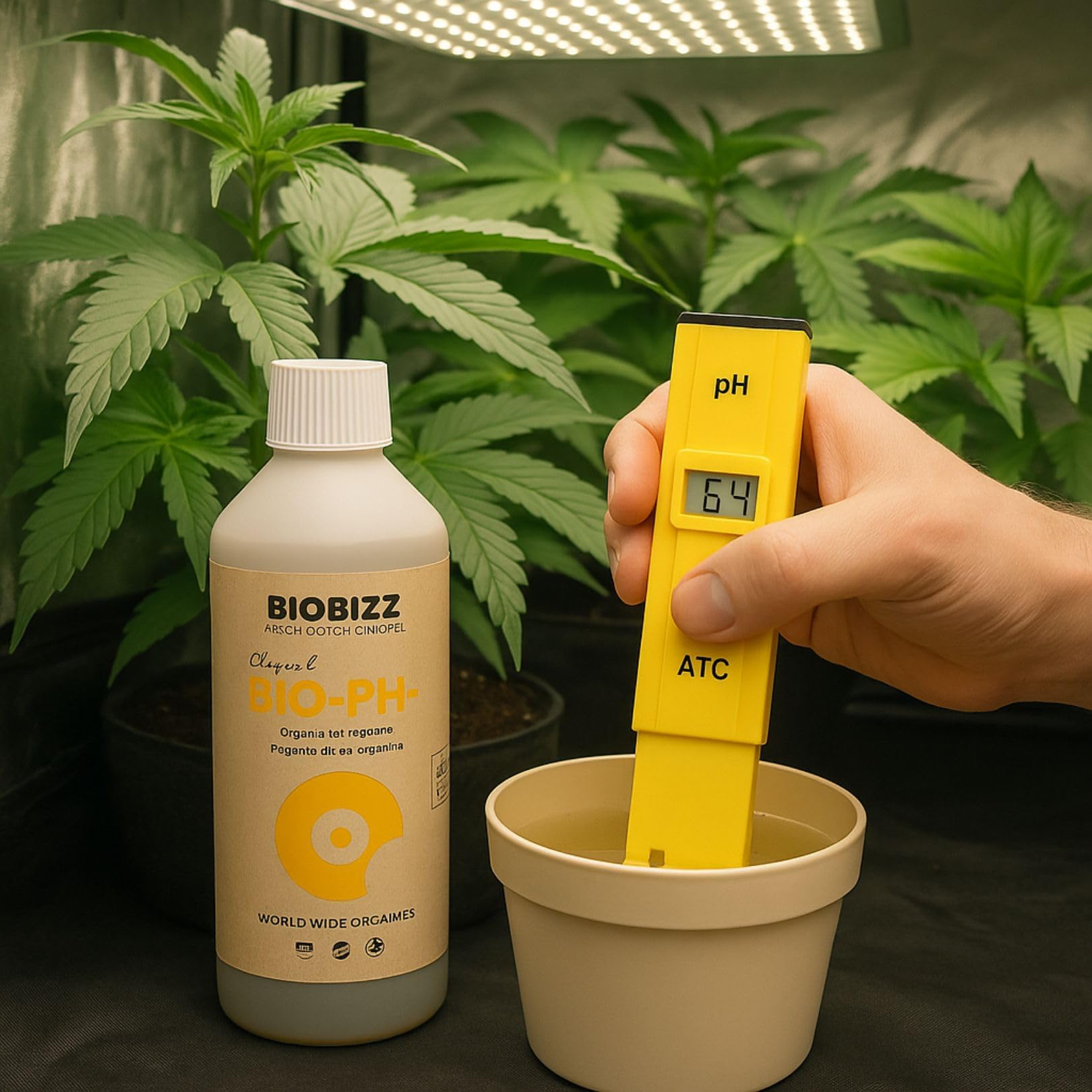 Weedness BioBizz pH- Minus 500 ml + Digitales pH-Messgerät - Natürlicher Biologischer pH-senker Grow Anbau Indoor Dünger ph Minus Flüssig