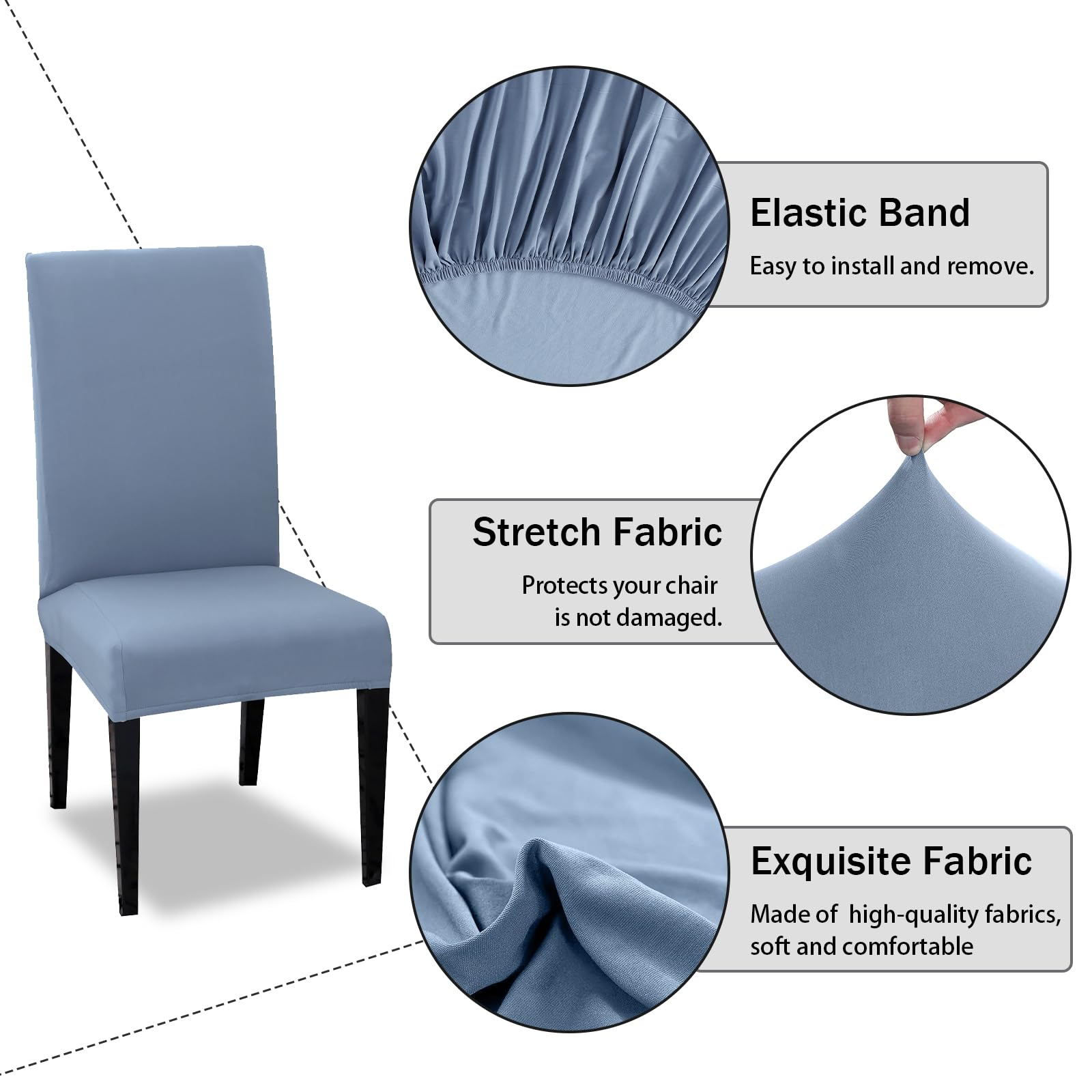 FIGOOO Coprisedie Elasticizzati con Schienale 2 Pezzi Coprisedia per Sala da Pranzo Spandex Fodera per Sedia da Cucina Universale Lavabile Decorazioni per la Casa Cucina(Grigio-Blu,2pcs)