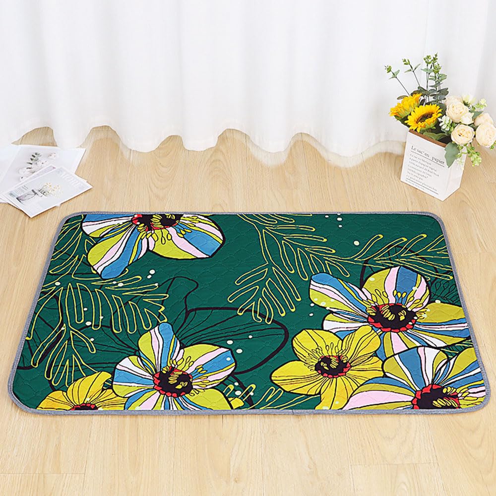 Chickwin Reusable Puppy Pads, Absorbent Puppy Flower Print Training Pads Washable Dog Training Pads, Non-Slip Large Pee Pads Dogs for Travel, Car, Home (50x70cm(2Pack),Dark Green)