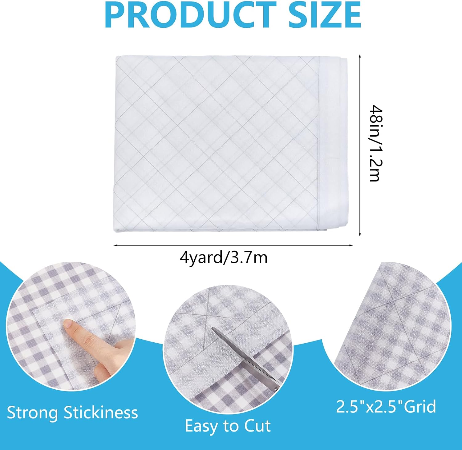 Fusible Interfacing with 2.5 x 2.5 Inches Grid, 47" x 4 Yards Nonwoven Layout Iron on Polyester Fusible Interfacing, Sewing Accessory for DIY Craft Supplies Quilting Shirt Plackets