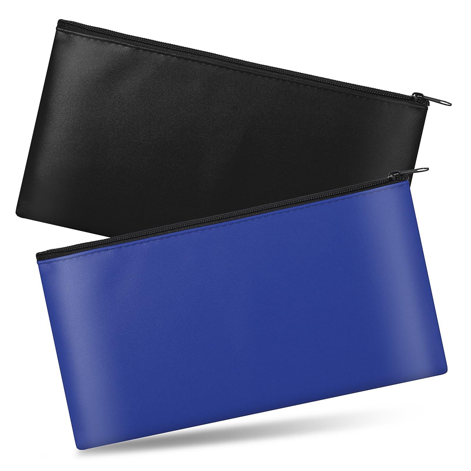2Pcs 11x6.1Inch Cash Bag,PU Leather Check Wallet Money Pouches with Zipper  Can be Used to Hold Coins,Cosmetics,Invoices,Banknotes (Blue,Black) :  Amazon.co.uk: Stationery & Office Supplies