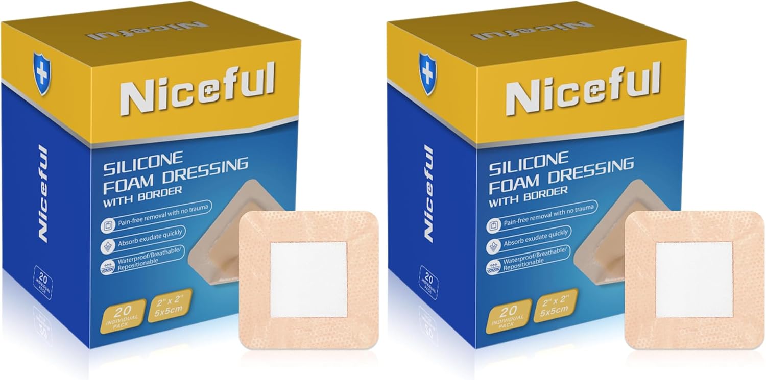  Silicone Foam Dressing Gentle Border 2"x2" 20 Count, Extra Hold thumbnail