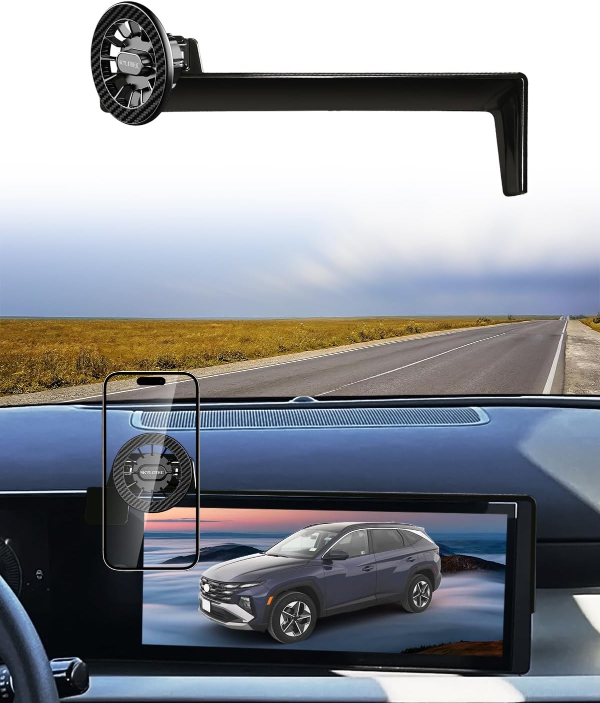 SKYLOTEC Car Phone Mount for Hyundai Tucson 2025 2026 Accessories 12.3-Inch Screen Fixed Clip, Automobile Cradles Magnetic Phone Holder Compatible with MagSafe, Strong Magnets Cell Phone Base